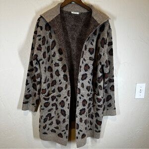 Maude Vivante Soft Leopard Print Cardigan Open Front Sweater Womens Sz S/M Brown